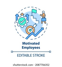 Motivated Employees Concept Icon. Internal Growth Abstract Idea Thin Line Illustration. Workers Involved In Company Growth Process. Vector Isolated Outline Color Drawing. Editable Stroke