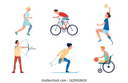 Motivated girls and boys handicapped or disabled doing sport vector illustration