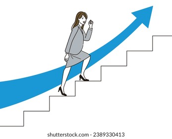 Motivated woman climbing the stairs