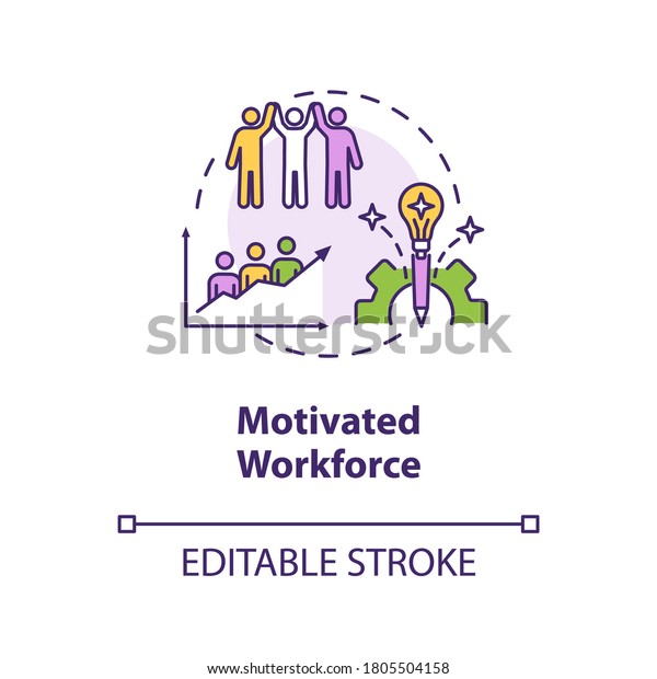 Motivated\
workforce concept icon. Employee encouragement. Staff performance.\
Personnel motivation idea thin line illustration. Vector isolated\
outline RGB color drawing. Editable\
stroke