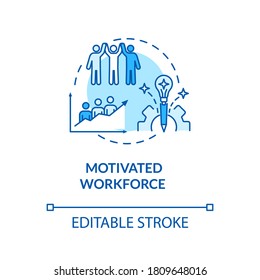 Motivated workforce turquoise concept icon. Employee encouragement. Staff performance. Personnel motivation idea thin line illustration. Vector isolated outline RGB color drawing. Editable stroke