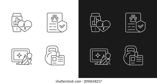 Motivating employees linear icons set for dark and light mode. Health tracker for worker. Workplace celebration. Customizable thin line symbols. Isolated vector outline illustrations. Editable stroke