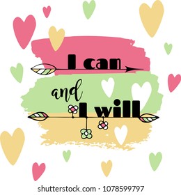 motivation abstract poster with hearts and arrows I can and I will