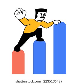 Motivation and ambitions. Vector illustration. Worker, employee moving forward, growing professional success. Art design. Business, career development, strategy, innovative business approach concept