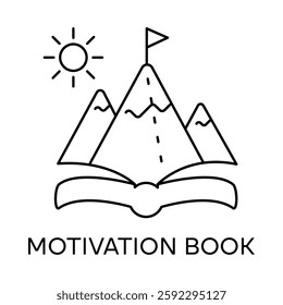 Motivation Book – Open Book with Mountains Symbolizing Inspiration and Personal Growth
