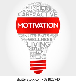 MOTIVATION bulb word cloud, health concept