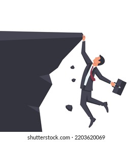 Motivation Businessman climbs up. Motivational banner. Reach the goal. Hard work. Way to success. Achievement growth. Successful people. Vector illustration flat design. Isolated on white background.