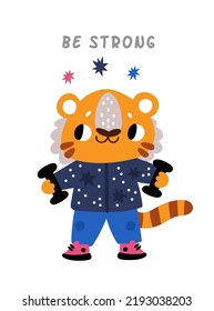 Motivation card with cute tiger character. Year mascot