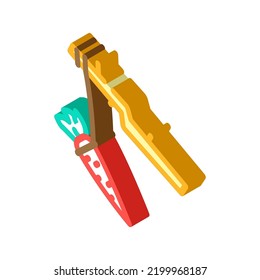 Motivation Karotten auf einem String isometrischen Icon Vektorgrafik. Motivationskarotten auf einem Zeichenfolgenschild. einzelne Symbolillustration