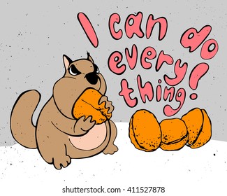 Motivation cartoon concept - angry hamster i can do everything