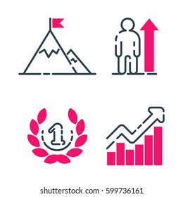 Motivation concept chart pink icon business strategy development design and management leadership teamwork growth creativity office training vector.