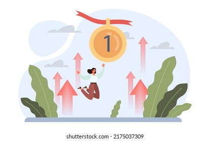 Motivation concept. Empolyee motivation for career goals achievement. Ambition, persistence and responsibility. Success in challenge's overcoming. Flat vector illustration