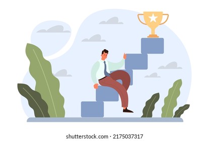 Motivation concept. Empolyee motivation for career goals achievement. Ambition, persistence and responsibility. Success in challenge's overcoming. Flat vector illustration