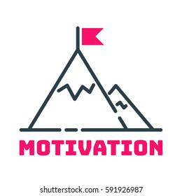 Motivation concept flag on mountain top icon business strategy development design and management leadership teamwork career idea creativity office training vector.