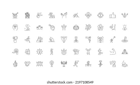 Motivation concept illustration, linear icons, line signs set, vector collection