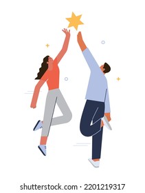 Motivation concept. Motivated person setting and achieving a goal. Ambition, persistence and responsibility. Success in challenges overcoming, inspirational progress. Flat vector illustration