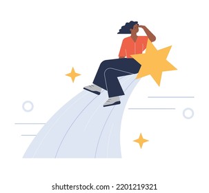 Motivation concept. Motivated person setting and achieving a goal. Ambition, persistence and responsibility. Success in challenges overcoming, inspirational progress. Flat vector illustration