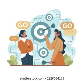 Motivation concept. Motivated person setting and achieving a goal. Ambition, persistence and responsibility. Success in challenges overcoming, inspirational progress. Flat vector illustration