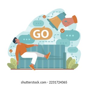 Motivation concept. Motivated person setting and achieving a goal. Ambition, persistence and responsibility. Success in challenges overcoming, inspirational progress. Flat vector illustration