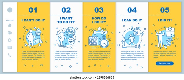 Motivation concept onboarding mobile app page screen vector template. I can’t do it, I want to do it walkthrough website steps with linear illustrations. UX, UI, GUI smartphone interface concept