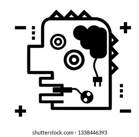 Motivation concept with robot head. Robot meme. Vector illustration