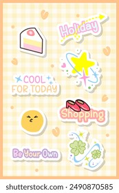 motivation and cute hand drawn cake, star and clover sticker pack