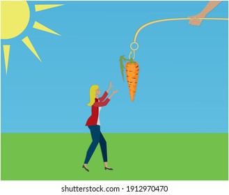 Motivación. Arrojando una zanahoria. Ilustración vectorial. 