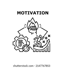 Motivation Goal Vector Icon Concept. Motivation Goal For Earning Money And Increasing Sales, Manager Or Businessman Motivate For Successful Achievement And Financial Wealth Black Illustration