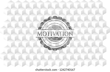 Motivation grey emblem with cube white background