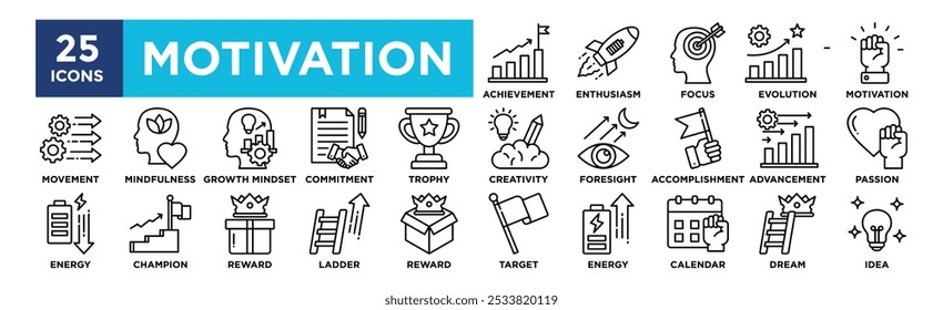 Motivation icon collection set. Containing design success, business, concept, teamwork, inspiration