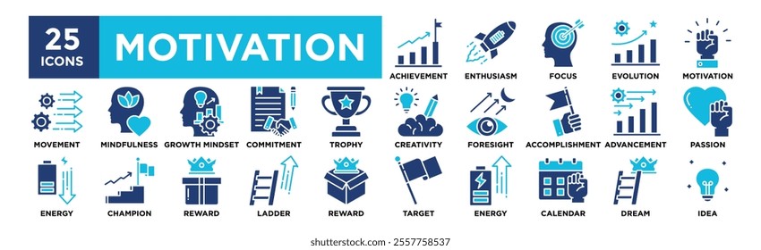 Motivation icon collection set. Containing design success, business, concept, teamwork, inspiration