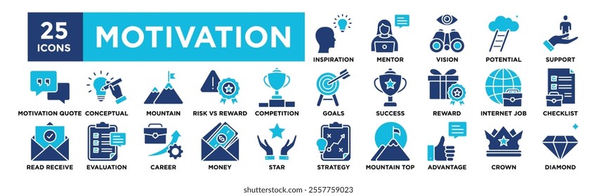 Motivation icon collection set. Containing design success, business, concept, teamwork, inspiration	