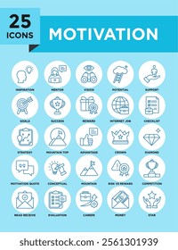 Motivation icon collection set. Containing design success, business, concept, teamwork, inspiration	