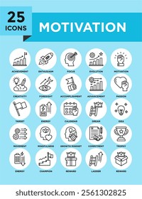 Motivation icon collection set. Containing design success, business, concept, teamwork, inspiration	