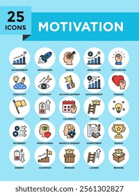 Motivation icon collection set. Containing design success, business, concept, teamwork, inspiration	