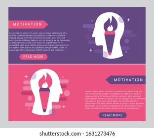 Motivation icon concept with flaming torch, fire inside in the drawing of human brain