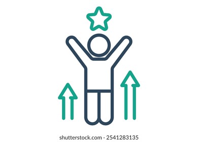 Ícone de motivação. estilo do ícone de linha. pessoa com seta para cima e estrela. ícone relacionado à motivação. elementos de sucesso vetor ilustração