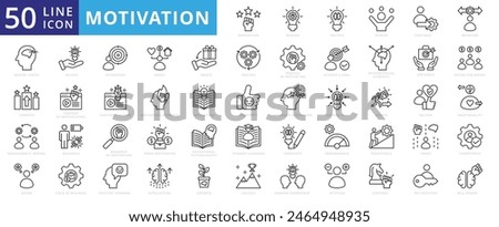Motivation icon set with reason, initiate, human, continue, behavior, states, compete, paradigmatic mental and desire.