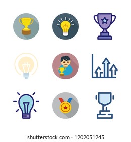 motivation icon set. vector set about winner, trophy, idea and medal icons set.