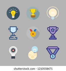 motivation icon set. vector set about trophy, idea and medal icons set.