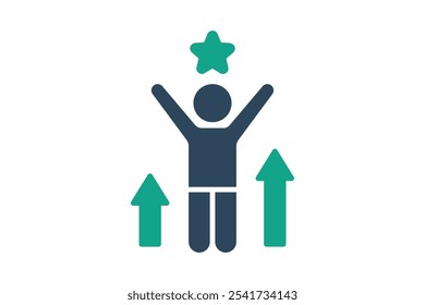 Motivation icon. solid icon style. person with up arrow and star. icon related to motivation. success elements vector illustration