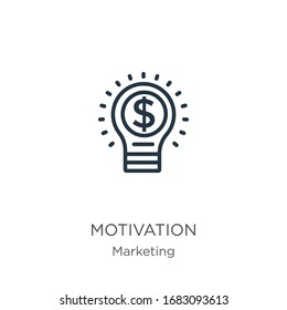Motivation icon. Thin linear motivation outline icon isolated on white background from marketing collection. Line vector sign, symbol for web and mobile