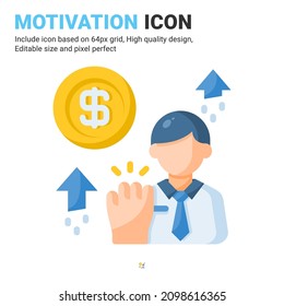 Motivation icon vector with flat color style isolated on white background. Vector illustration goals, spirit sign symbol icon concept for business, finance, industry, company, apps, web and project