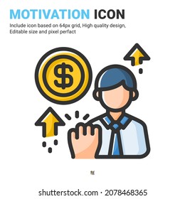 Motivation icon vector with outline color style isolated on white background. Vector illustration goals, spirit sign symbol icon concept for business, finance, industry, company, apps, web and project