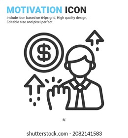 Motivation icon vector with outline style isolated on white background. Vector illustration goals, spirit sign symbol icon concept for business, finance, industry, company, apps, web and project