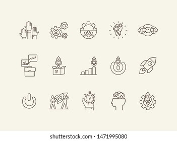 Motivation icons. Set of line icons. Goal, example, planning. Business concept. Vector illustration can be used for topics like startup, industry, career