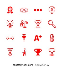 motivation icons set with a plus test result of school, champions medal and idea vector set