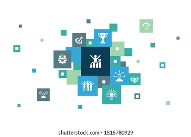 motivation Infographic 10 steps pixel design.goal, performance, achievement, success icons
