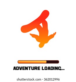 Motivation and inspiration poster with snowboarder. Adventure loading.  For logo, T-shirt design, label, banner and snowboarding equipment shop