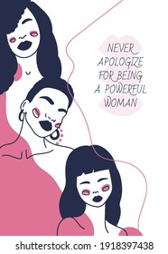 Motivation and inspiration posters with abstract shape, girl portrait in doodle style. Illustration in minimalistic style. Editable vector illustration 